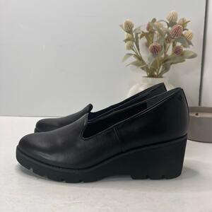 Vionic Willa Wedge Loafers Leather Slip On Shoes Black Women's US 9.5 NWOB